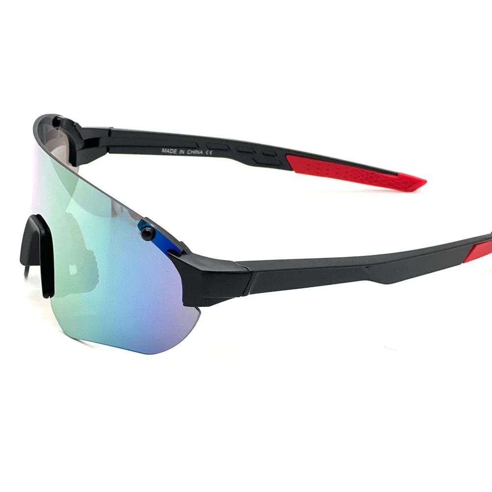 Mens Sport‎ Shield Sunglasses Black Red Frame Trendy Mirror Lens Cycling UV400